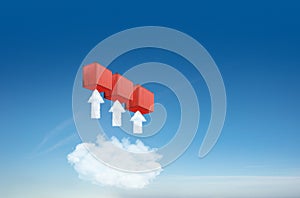 Containers and cloud up arrow software concept