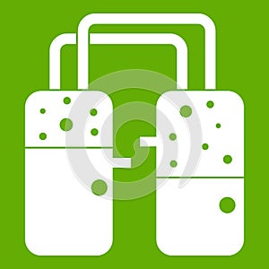 Containers connected with tubes icon green