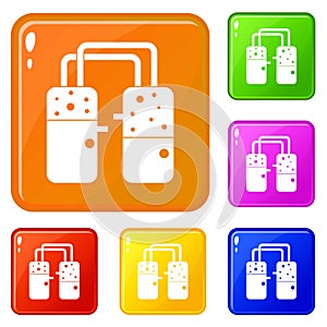 Containers connected with tubes icons set vector color