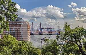 view of the transhipment port in hamburg photo