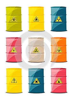 Containers with explosive and reactive substances, waste of chemical industry. Vector