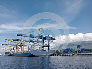 Containers port of loading harbour views from sea