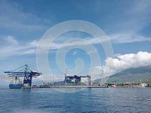 Containers port of loading harbour views from sea