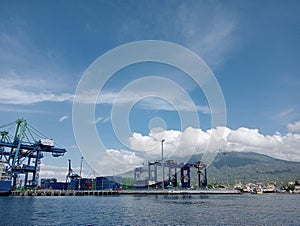 Containers port of loading harbour views from sea