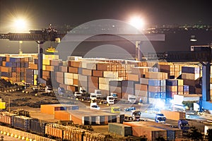 Containers in port at night