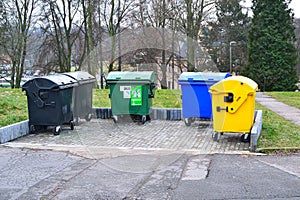 Place with containers for sorted waste, PetÃâ¢vald u KarvinÃÂ©, Czech Republic