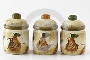 Artigianale containers for spices close-up photo