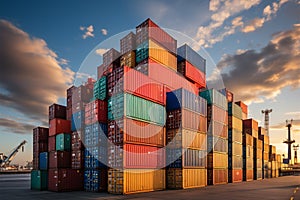 Containers stacked on a cargo ship in a harbor