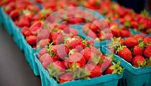 Containers of strawberries at a farmers market