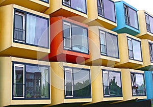 Shipping container houses, apartment building students starters immigrants, Netherlands photo