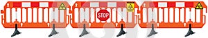 COVID-19 lockdown cordon containment barricade panorama obstacle detour road barrier fence yellow biological hazard danger warning photo