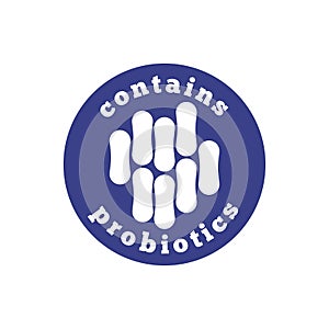 Contains probiotics stamp monochrome vector illustration, probiotic symbol badge sign seal isolated