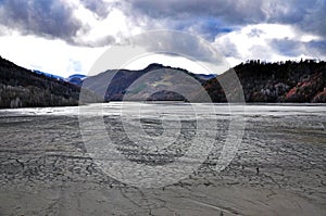 Contaminated lake near an open cast copper mine