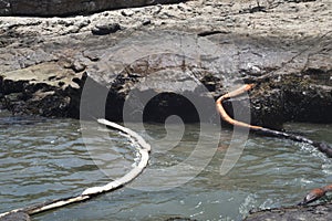 contamination with oil spill catastrophe and spill of 11,900 barrels of crude oil from the Repsol company on the