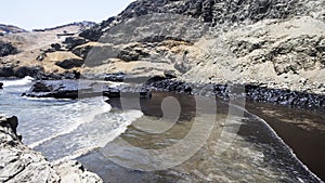 contamination with oil spill catastrophe and spill of 11,900 barrels of crude oil from the Repsol company on the