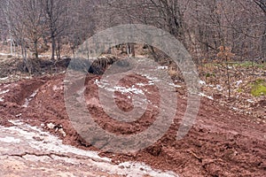 Contamination of soil and nature by mining dangerous and toxic ores from the ground, deposits of red matter and dust, destruction