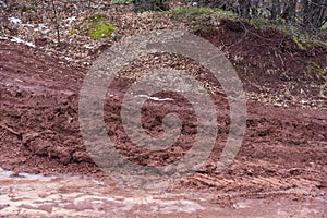 Contamination of soil and nature by mining dangerous and toxic ores from the ground, deposits of red matter and dust, destruction