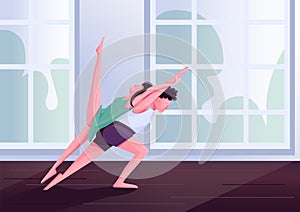 Contemp dancers movements flat color vector illustration