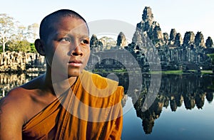 Contemplating Monk Angkor Wat Siam Reap Cambodia Concept