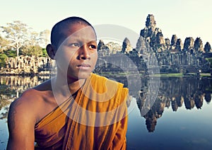 Contemplating Monk Angkor Wat Siem Reap Cambodia