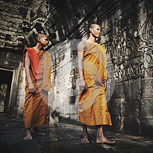 Contemplating Monk in Cambodia Culture Concept