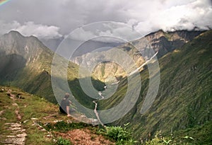 Contemplating the mountains of Machu Picchu, Cusco, Peru