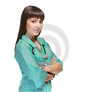 Contemplating young woman medical doctor