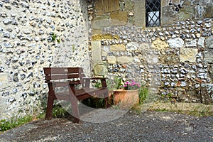 Contemplation Wood Bench seat outside church