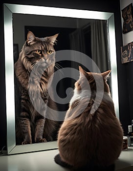 Contemplative Cat with Mirror Image AI Generative