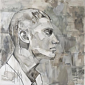 Contemplative man simple elegant outfit is captured threequarter view rendered timeless monochromatic palette subtle photo