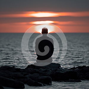 Contemplative moment Mans silhouette gazes over Gulf of Finland