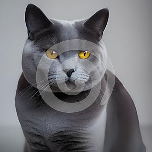 A contemplative portrait of a Chartreux cat with its plush blue-gray fur1