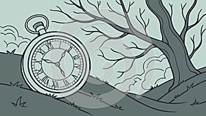 Pocket watch in a bare winter forest, serene and quiet time, vector design Generative AI