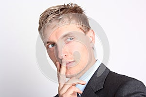 Contemplatively young businessman