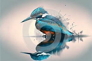 Contemporary abstract artwork double exposure kingfisher of and forest Superb
