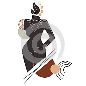 Contemporary abstract female figure silhouette with geometric shapes and lines vector illustration.Abstract female body