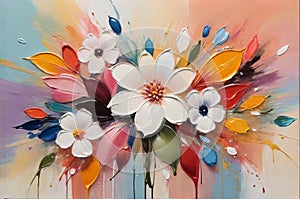Contemporary Abstract Floral Masterpieces: Colorful Brushstrokes on Canvas, Oil Painting Elegance.
