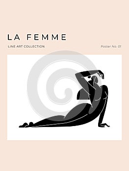 Contemporary abstract poster. Nude female body, woman silhouette, minimalist modern graphic, feminine design. Femininity