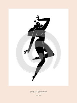 Contemporary abstract poster. Nude female body, woman silhouette, minimalist modern graphic, feminine design. Femininity