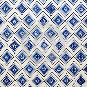 Contemporary African-inspired Blue And White Tile With Diamond Pattern