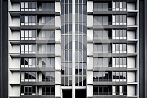 Contemporary apartment building facade full-frame texture and background, modern architecture, large windows, neural