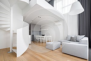 Contemporary apartment with spiral staircase