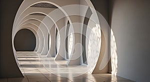 Modern Arched Hallway with Sunlight Patterns