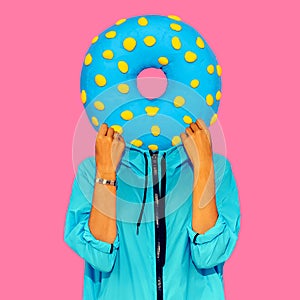 Contemporary art collage. Minimal concept. Donut lover art photo