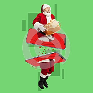 Contemporary art collage, modern design. Happy New Year greeting card. Concept of Christmas, 2022 New Year's, winter