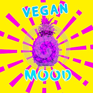 Contemporary art collage. Vegan concept Vegan mood Fashion pineapple