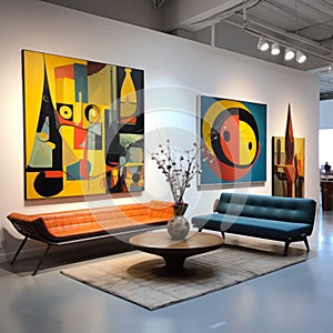Contemporary Art Gallery: Modern Furniture And Paintings In Mid-century Style photo