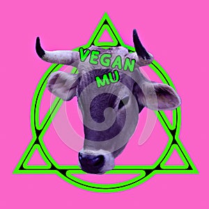 Contemporary Art. I am a vegan concept. Fashion hipster Cow