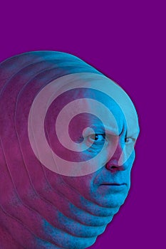 Contemporary art poster collage with funky male model. Minimal design concept with human head in surreal style. Modern