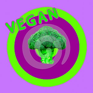 Contemporary Art. Vegan and raw fashion concept. Broccoli healthy style